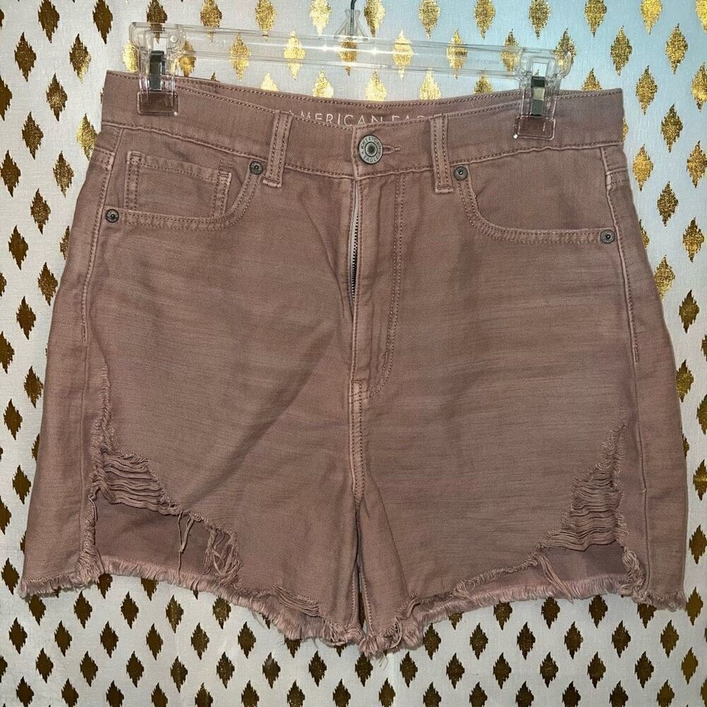 AE American Eagle High highest Rise Mom Short Shorts Distressed Old Rose size 6